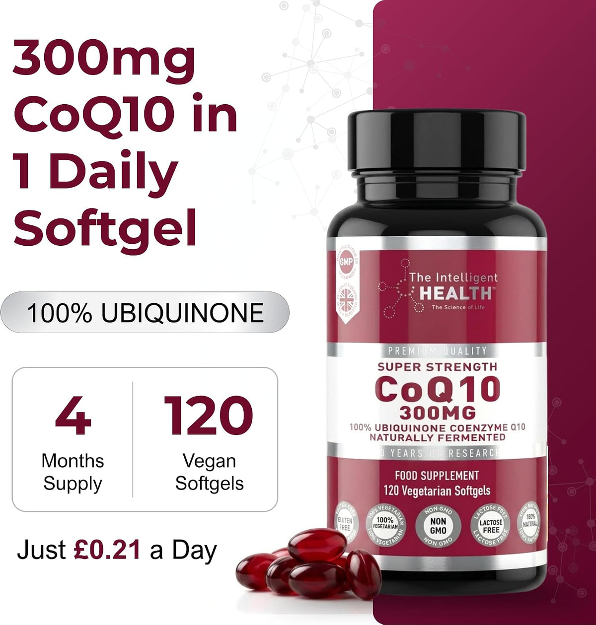 Coq10 Supplement, Fermented Coenzyme Q10 Ubiquinone, 300Mg, 120 Softgels
