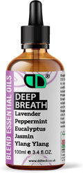 Deep Breath Blend Essential Oil for Diffusers, Aromatherapy & Massage, Lavender Peppermint Eucalyptus Jasmine Ylang Ylang Blend, Vegan GMO Free Wellness Aroma 100Ml