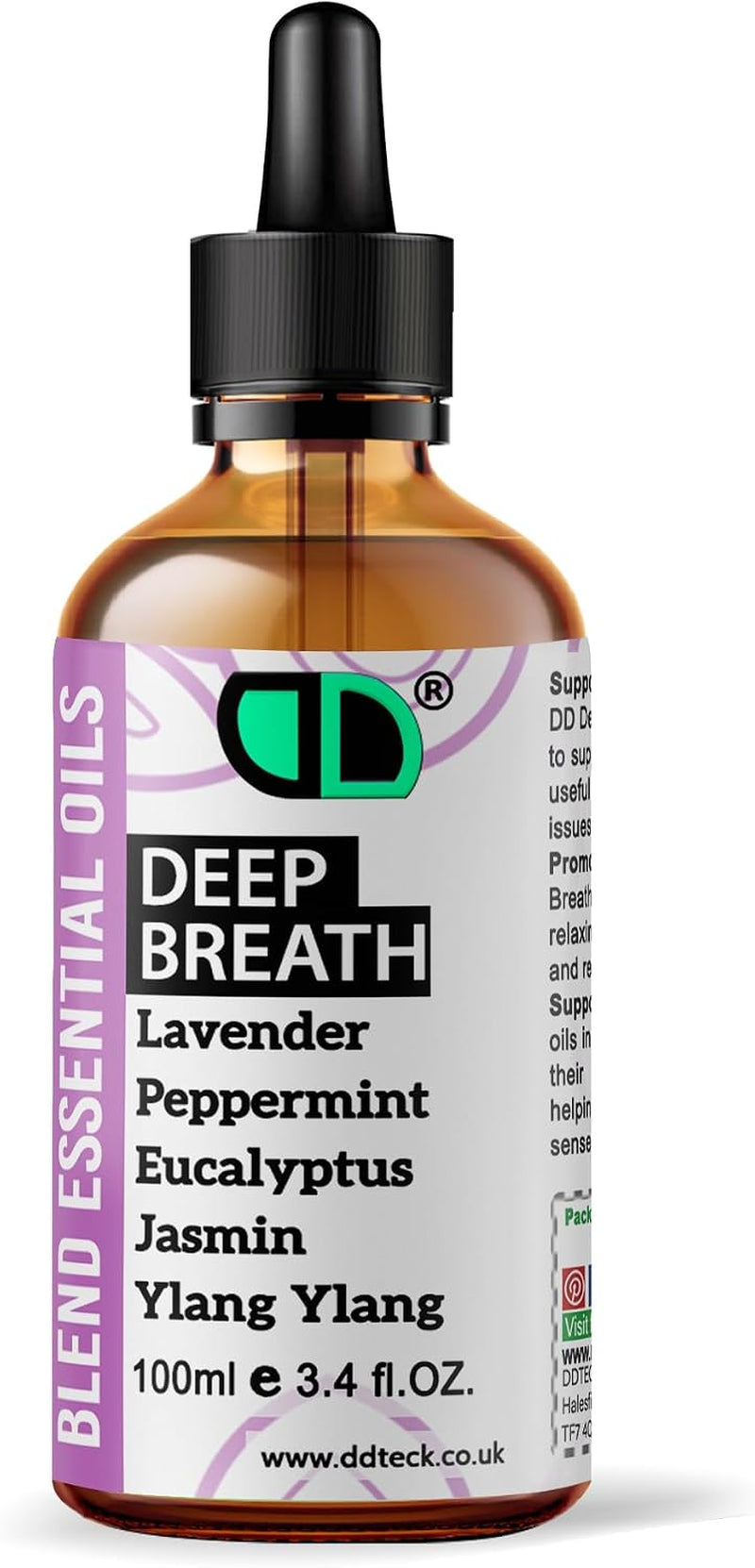 Deep Breath Blend Essential Oil for Diffusers, Aromatherapy & Massage, Lavender Peppermint Eucalyptus Jasmine Ylang Ylang Blend, Vegan GMO Free Wellness Aroma 100Ml
