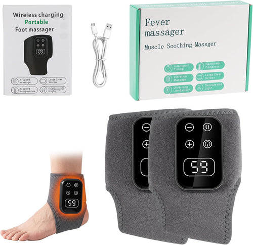 Cordless Ankle Massager for Pain - 3 in 1 Foot Massager with Heat, Electric Foot Massagers for Relaxation, Wireless Foot Massagers with 5 Vibration and 5 Heat Levels, Heater Relief(2Pcs-Grey)