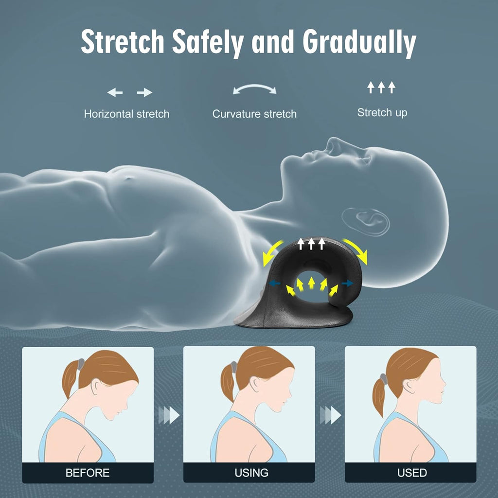 Neck Stretcher for Pain Relief, Neck and Shoulder Relaxer Cervical Traction Device Pillow for Muscle Relax and TMJ Pain Relief(Black)