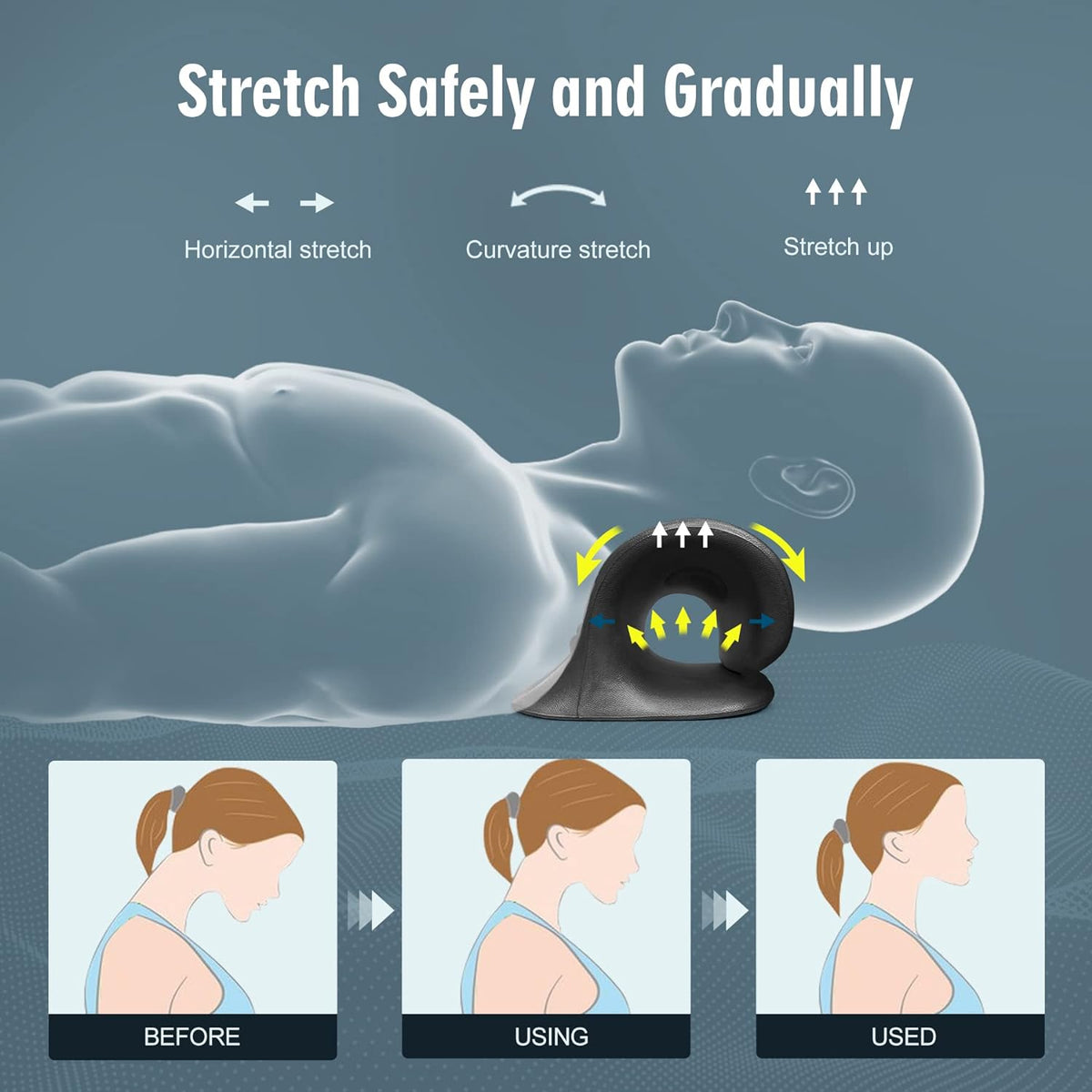 Neck Stretcher for Pain Relief, Neck and Shoulder Relaxer Cervical Traction Device Pillow for Muscle Relax and TMJ Pain Relief(Black)