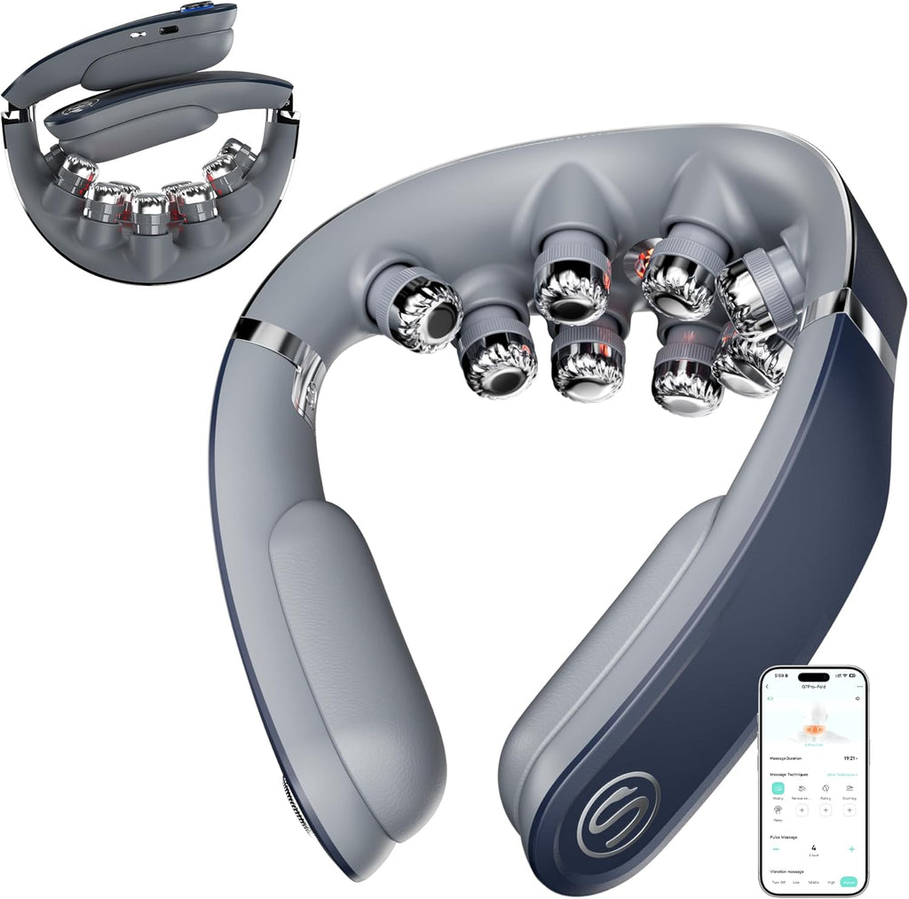 Foldable Neck Massager, Cordless 9D with Heat & Vibration, G7 PRO FOLD