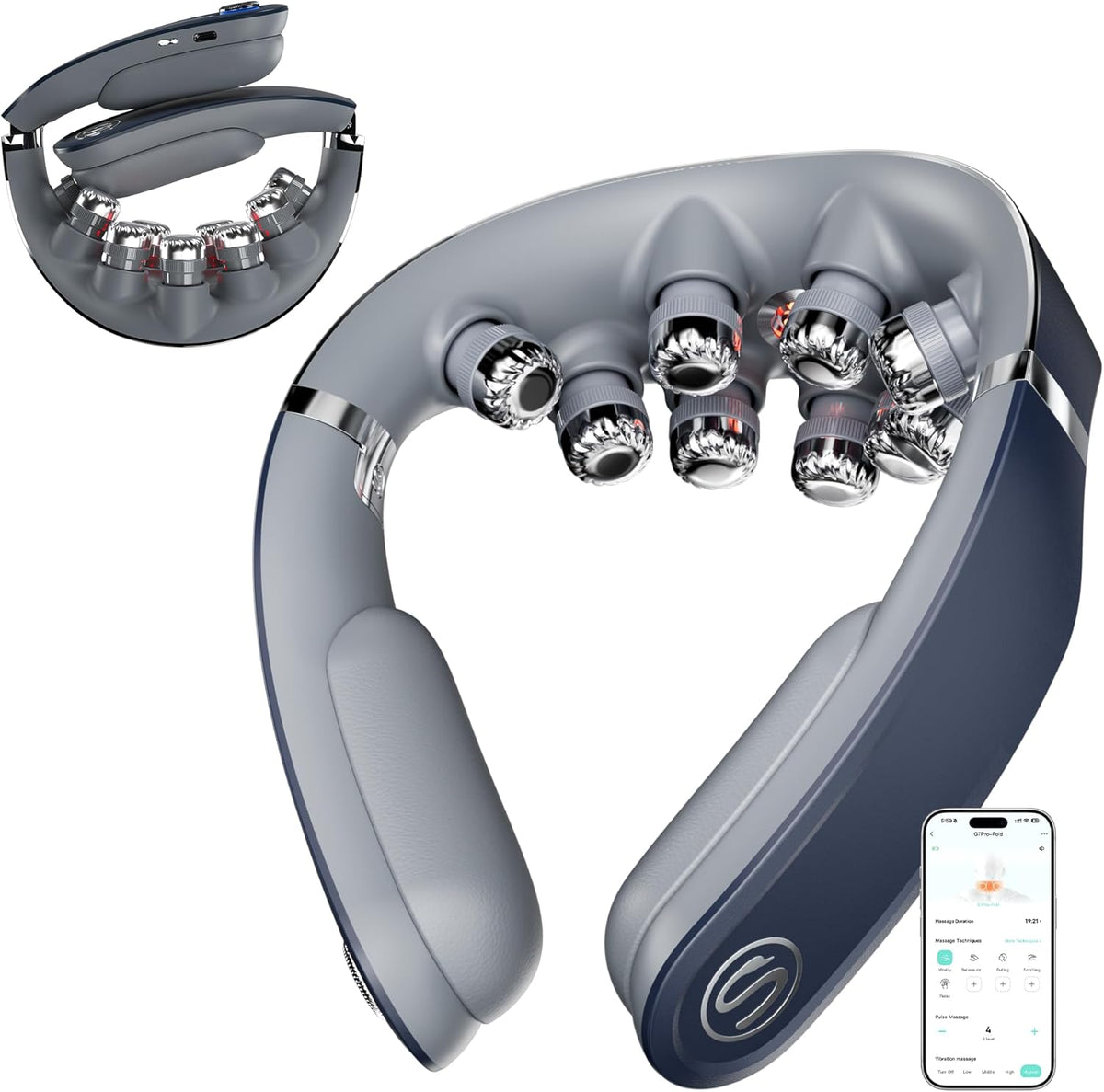 Foldable Neck Massager, Cordless 9D with Heat & Vibration, G7 PRO FOLD