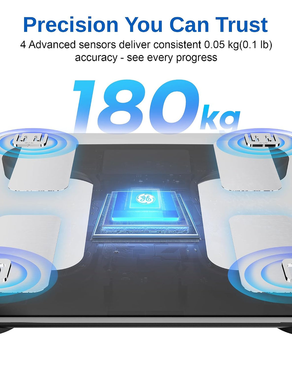 Smart Scale for Body Fat, Weight, BMI, Muscle Mass Accurate 180Kg LED