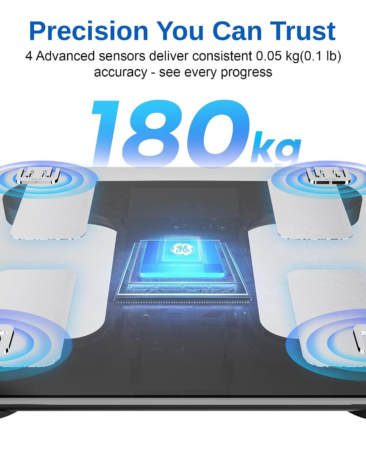 Smart Scale for Body Fat, Weight, BMI, Muscle Mass Accurate 180Kg LED