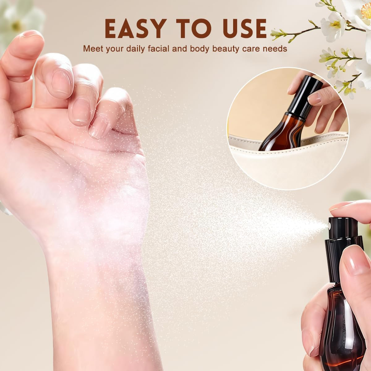 3Pcs 3.4Oz Amber Glass Refillable Spray Bottles for Essential Oil
