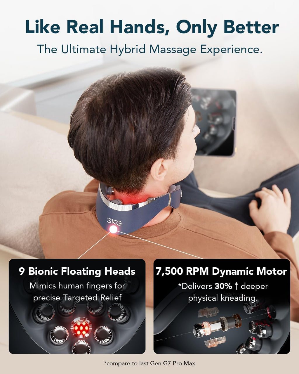Foldable Neck Massager, Cordless 9D with Heat & Vibration, G7 PRO FOLD