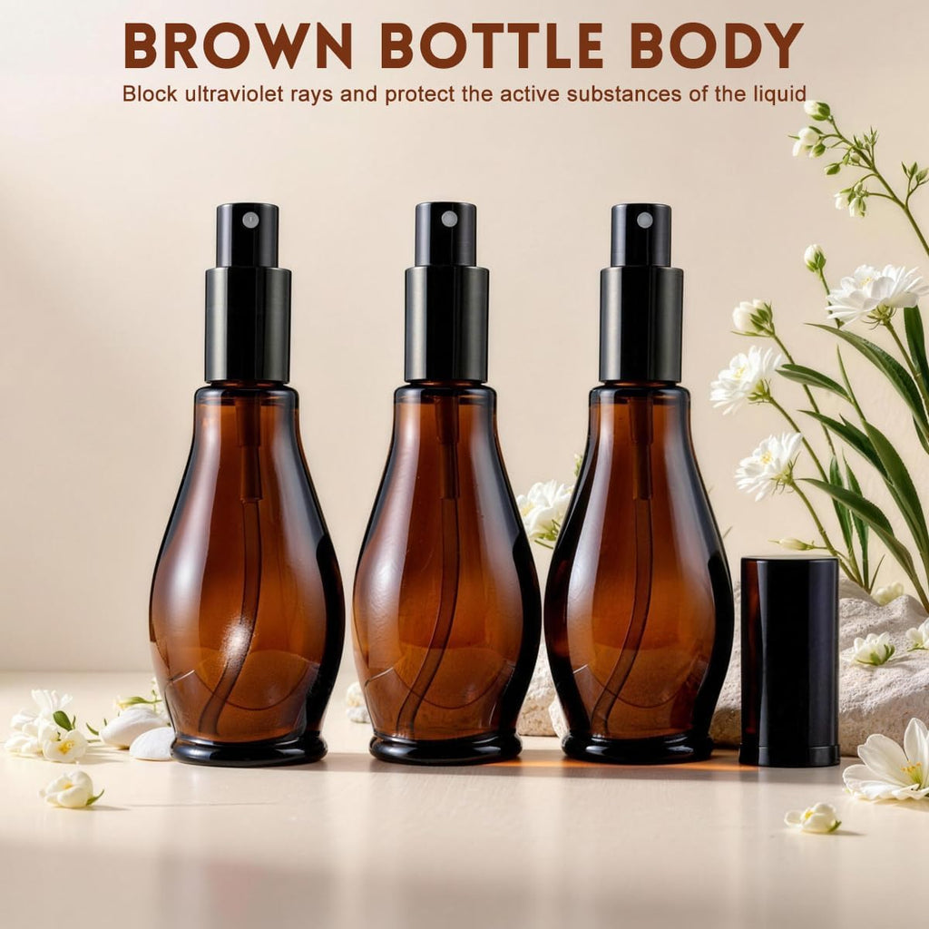 3Pcs 3.4Oz Amber Glass Refillable Spray Bottles for Essential Oil
