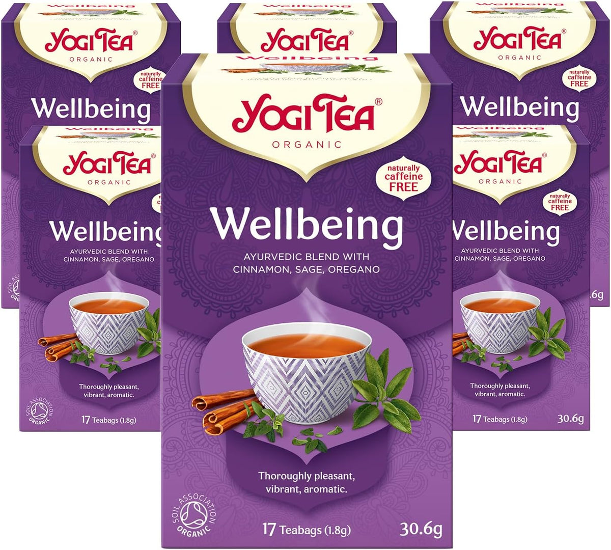 Tea, Wellbeing, Organic Herbal Tea, Naturally Caffeine Free, Blend of Cinnamon, Sage and Oregano, 6 Packs X 17 Tea Bags (102 Teabags Total)
