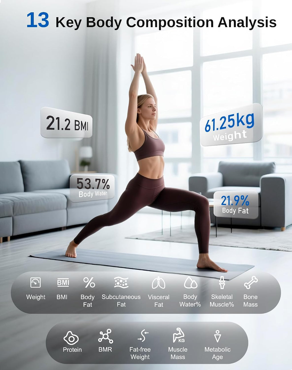 Smart Scale for Body Fat, Weight, BMI, Muscle Mass Accurate 180Kg LED