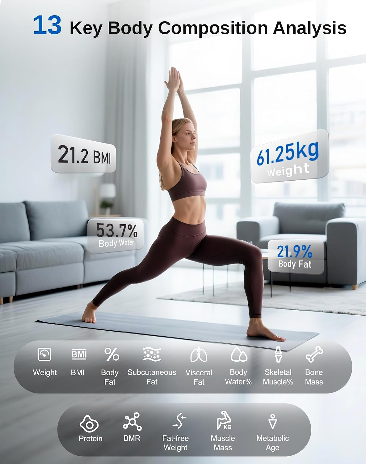 Smart Scale for Body Fat, Weight, BMI, Muscle Mass Accurate 180Kg LED