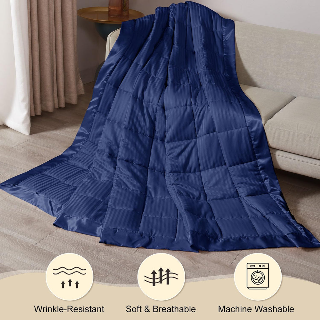 Queen Size Weighted Blanket 15Lbs for Adult with Glass Beads, Heavy Blanket with Satin Trim (90"X90", Navy Blue)