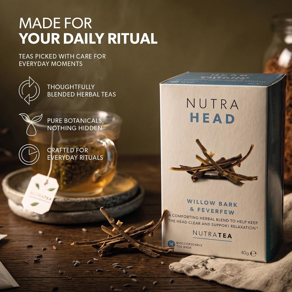 NUTRAHEAD Headache Tea for Migraine Relief, 20 Herbal Tea Bags