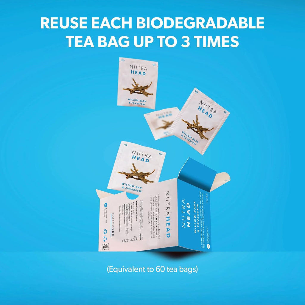 NUTRAHEAD Headache Tea for Migraine Relief, 20 Herbal Tea Bags