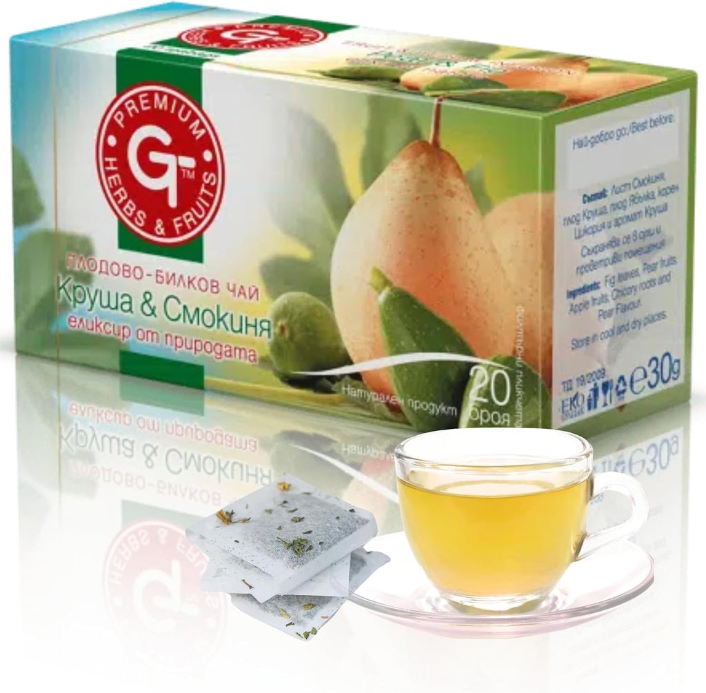 Pear & Fig Herbal Tea Bags – Premium GT, Caffeine-Free, 20 Bags