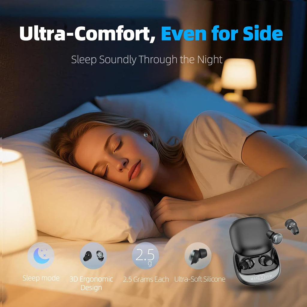 Sleep Earbuds, Bluetooth 5.4 Sleep Headphones with Dedicated App, Dual Sleep Modes, 48H Sleep Earphones with 7 EQ Modes, 5 White Noise, Mini Sleep Ear Buds for Napping/Sleeping/Traveling