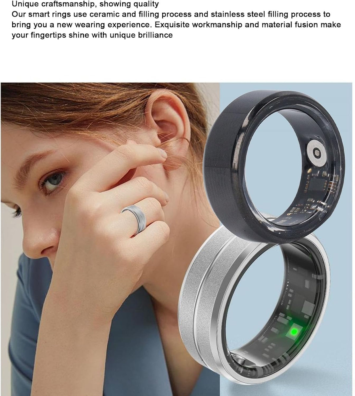 Smart Ring Health Tracker, Wearable Fitness Sleep Tracker for Men Women, 6 to 7 Day Battery Life, IP68 Waterproof, Bluetooth Connection, Size 11