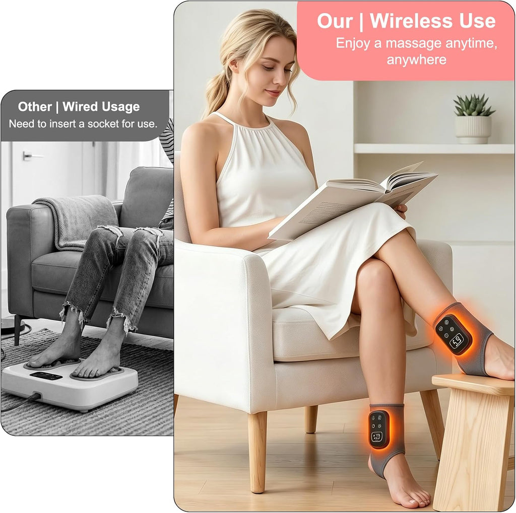 Cordless Ankle Massager for Pain - 3 in 1 Foot Massager with Heat, Electric Foot Massagers for Relaxation, Wireless Foot Massagers with 5 Vibration and 5 Heat Levels, Heater Relief(2Pcs-Grey)