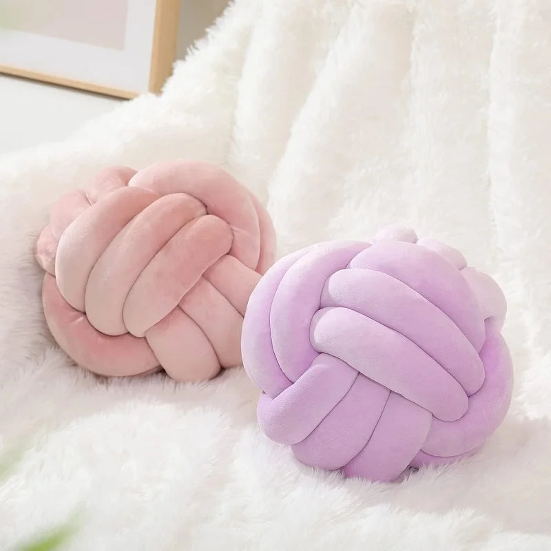 Lilac Decorative Throw Knot Pillow Ball for Home Chair Sofa Couch Bed Aesthetic round Velvet Knotted Pillow Cushion Gift