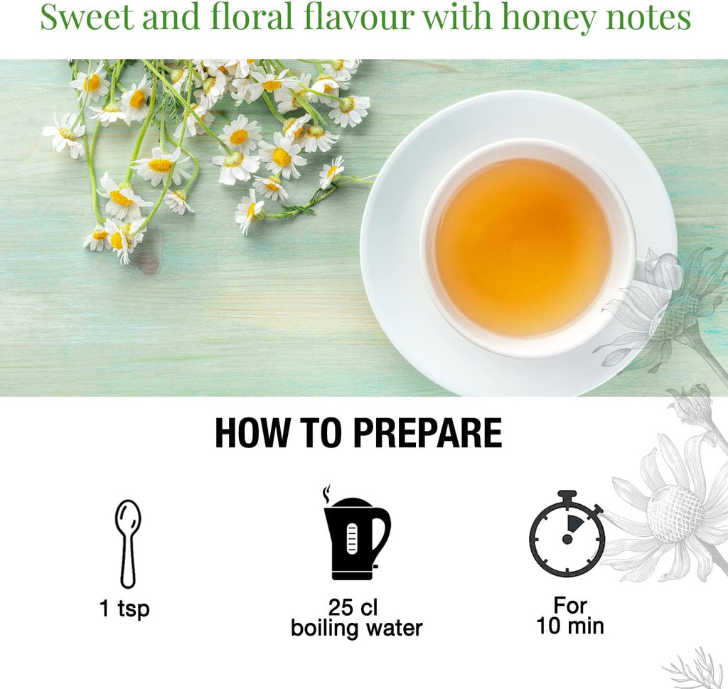ORGANIC CHAMOMILE TEA Sourced in Europe, 100G | Camomile Tea Whole Flower, Digestion & Sleep Easy Tea | Camomile Flowers - Organic Wild Chamomile Flowers
