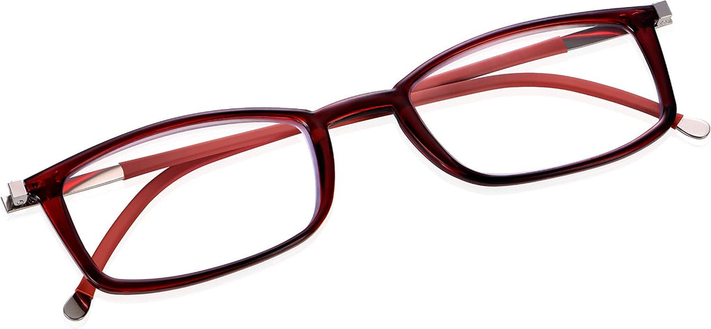 Blue Light Glasses Zero Magnification for Computer, Gaming, Digital & TV for Eye Protection, Thin Red Crystal Flat Folding Frames in Stylish Red Case