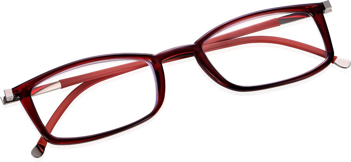 Blue Light Glasses Zero Magnification for Computer, Gaming, Digital & TV for Eye Protection, Thin Red Crystal Flat Folding Frames in Stylish Red Case