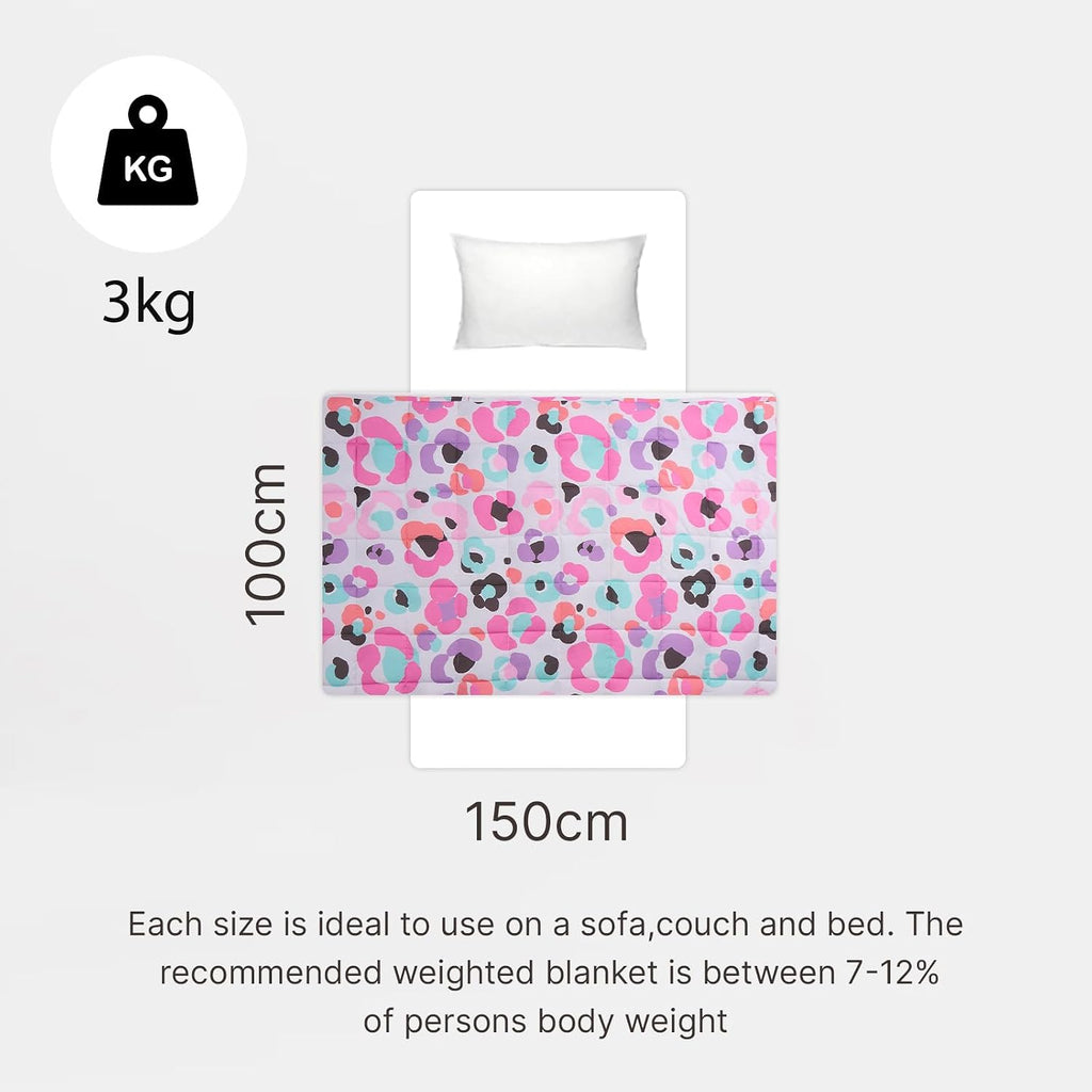 Weighted Blanket 3Kg, Single Weighted Blanket for Adults Calming Stress Relief anti Anxiety Weighted Blankets Men Women Leopard Print, 150 X 100Cm (Disclaimer:Only Suitable for Age 3+Years)