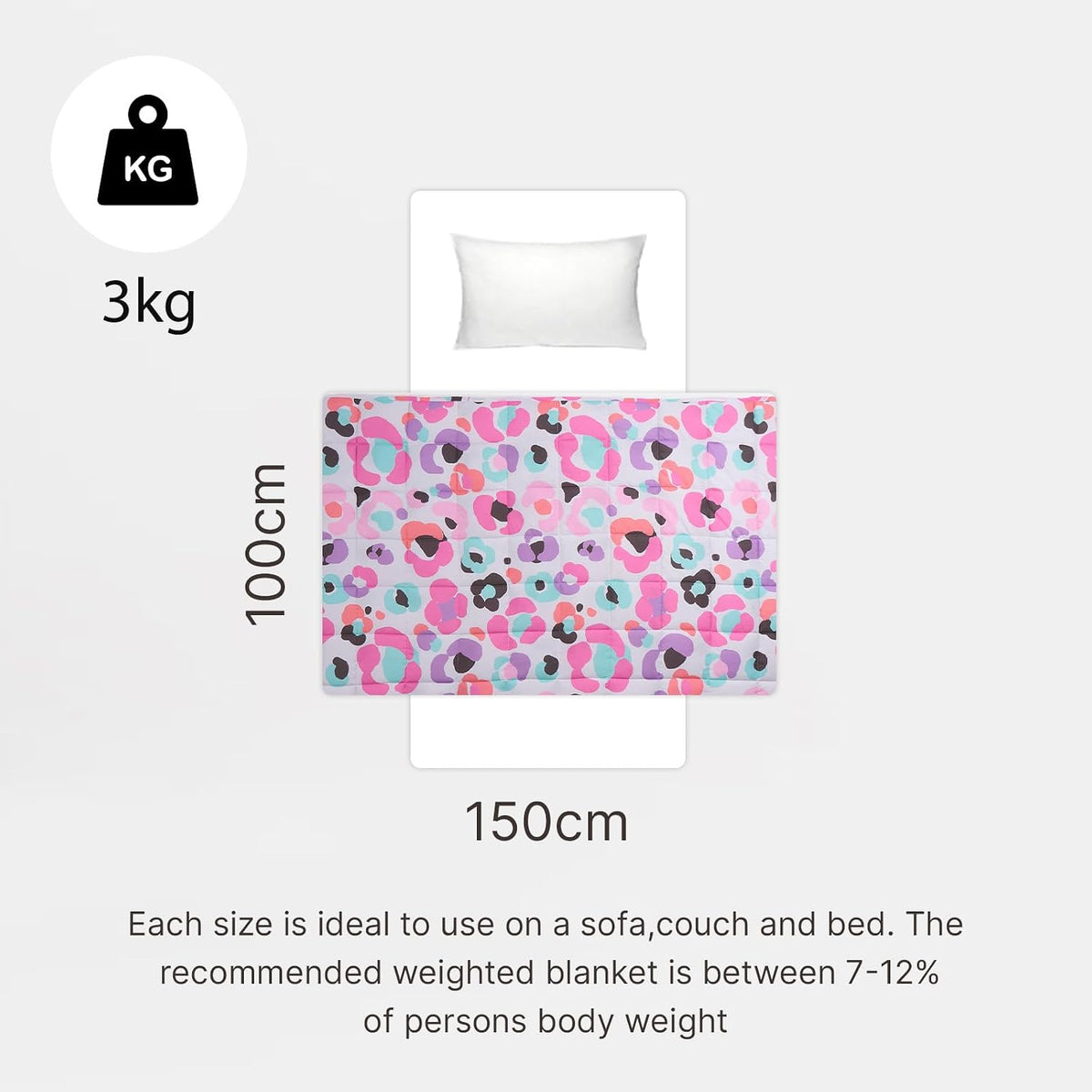 Weighted Blanket 3Kg, Single Weighted Blanket for Adults Calming Stress Relief anti Anxiety Weighted Blankets Men Women Leopard Print, 150 X 100Cm (Disclaimer:Only Suitable for Age 3+Years)