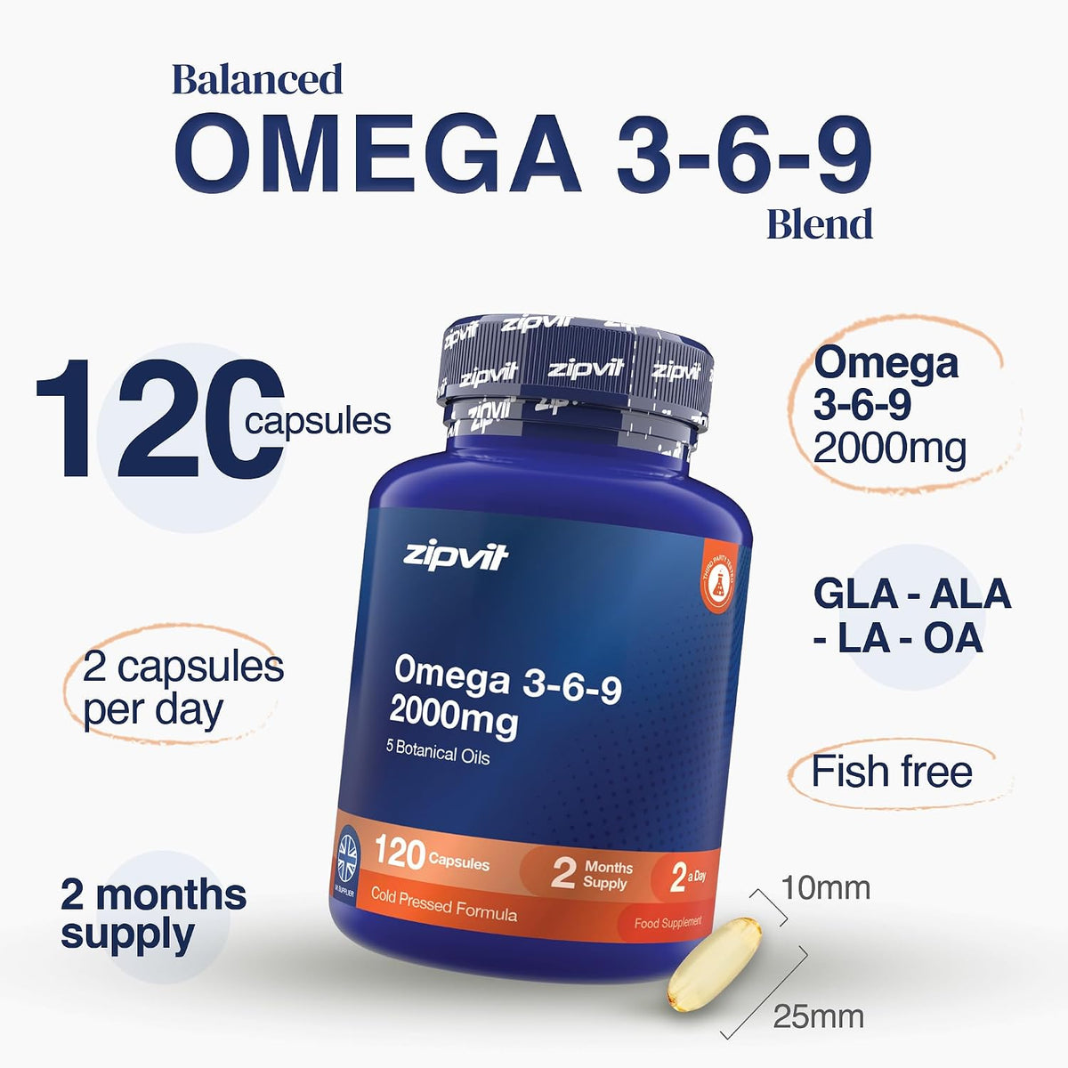 Omega 3 6 9 Capsules 2000Mg - 120 Softgels - Cold Pressed
