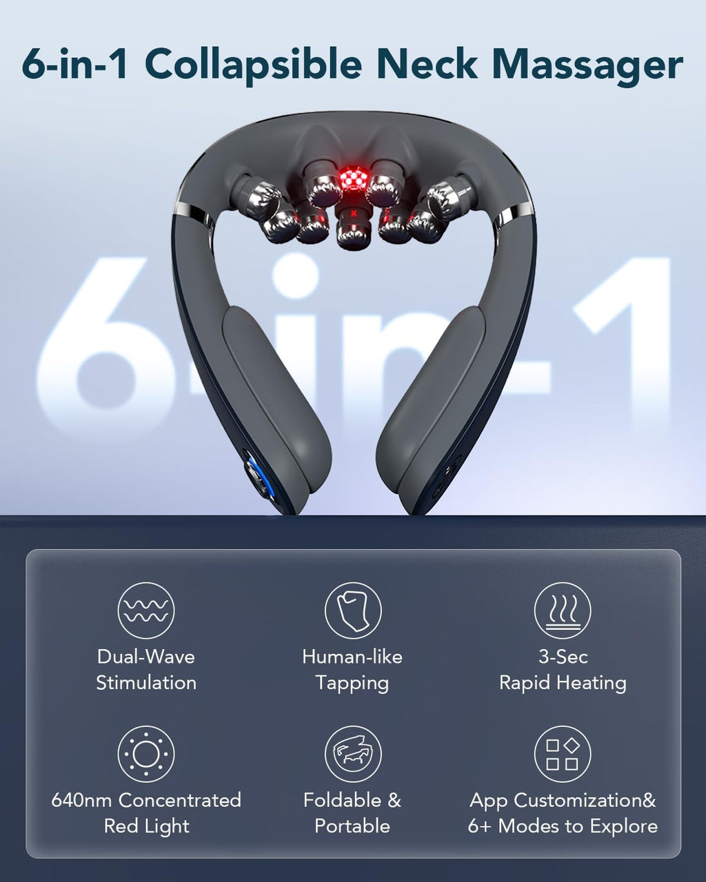 Foldable Neck Massager, Cordless 9D with Heat & Vibration, G7 PRO FOLD