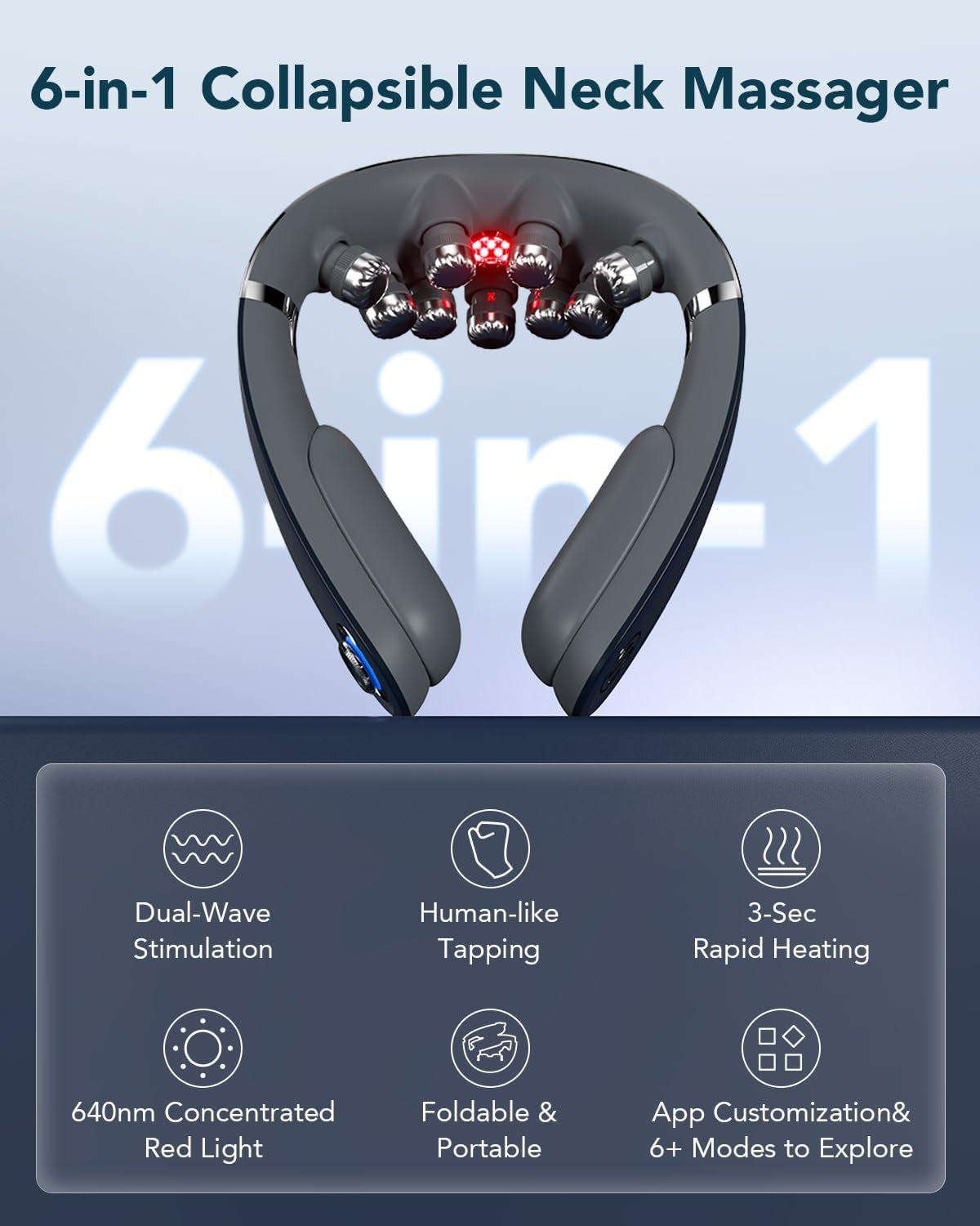 Foldable Neck Massager, Cordless 9D with Heat & Vibration, G7 PRO FOLD