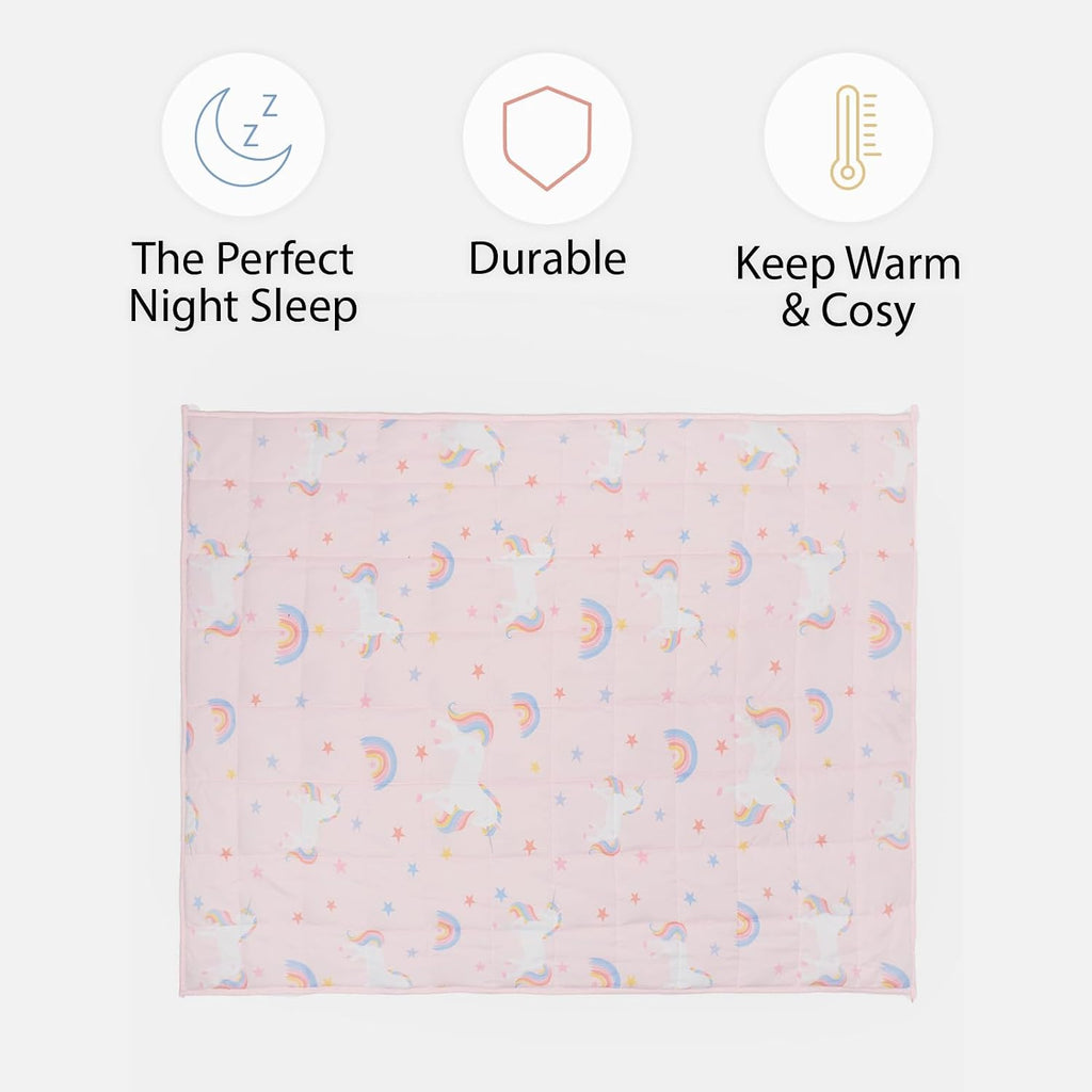 Weighted Blanket Teddy Fleece 3Kg Unicorn Pink, Comfort Heavy Blanket Calming Stress Insomnia Anxiety Relief for Adults, Single - 100 X 150Cm - (Disclaimer Only Suitable for Age 3+ Years)