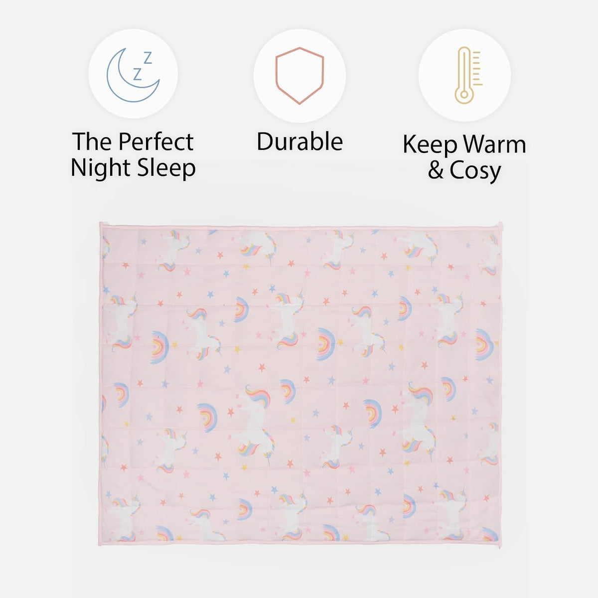 Weighted Blanket Teddy Fleece 3Kg Unicorn Pink, Comfort Heavy Blanket Calming Stress Insomnia Anxiety Relief for Adults, Single - 100 X 150Cm - (Disclaimer Only Suitable for Age 3+ Years)